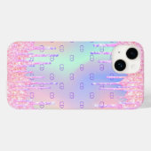 Rosa holografische Glitzer Tropfen Monogramm Case-Mate iPhone Hülle (Rückseite (Horizontal))