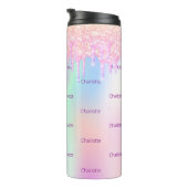Rosa holografische Glitzer Tropfen Name Thermosbecher (Nach rechts gedreht)