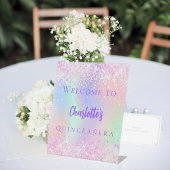 Rosa holografische lila Quinceanera-Begrüßung Sockelschild