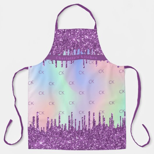 Rosa holografische Monogramm-Initialen des lila Gl Schürze (Vorderseite)