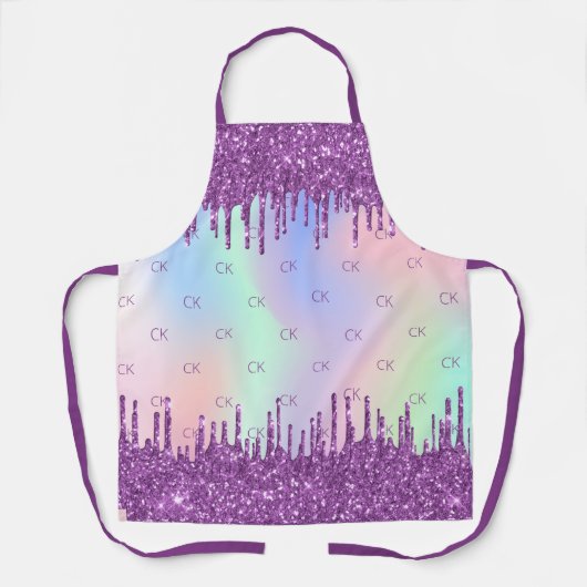 Rosa holografische Monogramm-Initialen des lila Gl Schürze (Vorderseite)