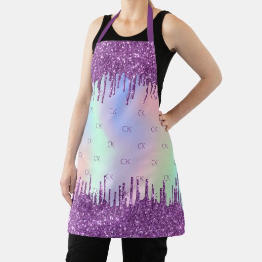 Rosa holografische Monogramm-Initialen des lila Gl Schürze (InSitu)