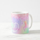 Rosa holografische Monogrammbezeichnung Unicorn Gl Kaffeetasse (VorderseiteRechts)