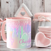 Rosa holografische Monogrammbezeichnung Unicorn Gl Tasse