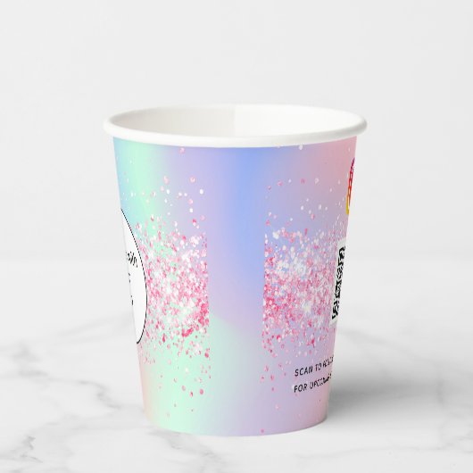 Rosa holografisches Firmenlogo Qr-Code Pappbecher (Links)