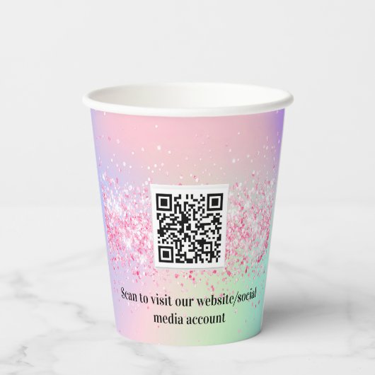 Rosa holografisches Firmenlogo QR-Code Pappbecher (Rückseite)