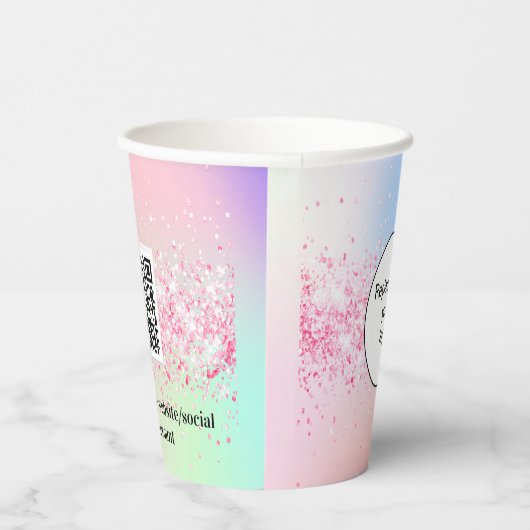 Rosa holografisches Firmenlogo QR-Code Pappbecher (Rechts)