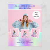 Rosa holografisches Foto Geburtstagsfeier (Vorderseite)