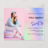 Rosa holografisches Foto Haushalt Süß 16 Einladung (Vorderseite)