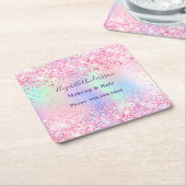 Rosa holografisches Namensgeschäft Rechteckiger Pappuntersetzer (angewinkelt)