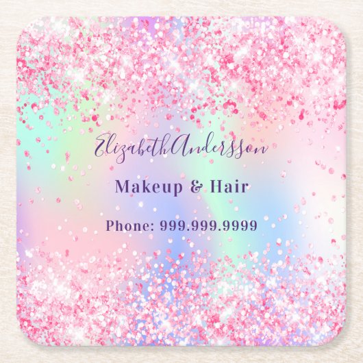 Rosa holografisches Namensgeschäft Rechteckiger Pappuntersetzer (Vorderseite)