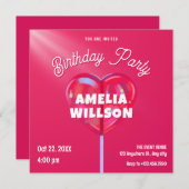 Rosa Hologramm Süßigkeiten Geburtstag Einladung (Vorne/Hinten)