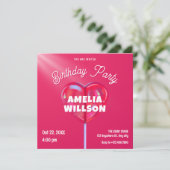 Rosa Hologramm Süßigkeiten Geburtstag Einladung (Stehend Vorderseite)