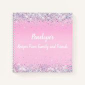 Rosa Holographic Glitzer Monogram Rezepte Notebook Notizblock (Vorderseite)