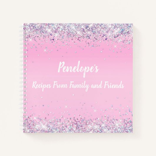 Rosa Holographic Glitzer Monogram Rezepte Notebook Notizblock (Vorderseite)
