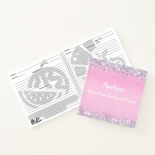 Rosa Holographic Glitzer Monogram Rezepte Notebook Notizblock (Innenseite)