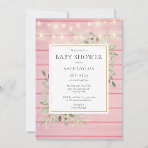 Rosa Holz-Lichterkette Greenery Baby Shower Einladung