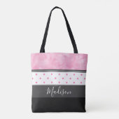 Rosa Holzkohle Polka Dot Block Streifen Tasche (Rückseite)