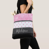 Rosa Holzkohle Polka Dot Block Streifen Tasche (Von Nahem)