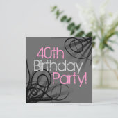 Rosa Holzkohleschraub Schwarze Einladungen (Stehend Vorderseite)