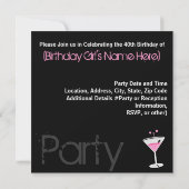 Rosa Holzkohleschraub Schwarze Einladungen (Rückseite)