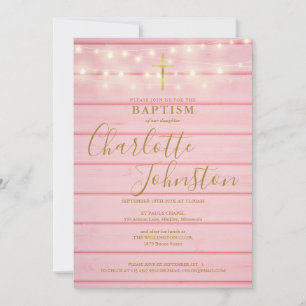 Rosa Holzlichter Schrift Taufe Namensschild Einladung