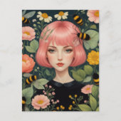 Rosa Honigbienen und Blume Postkarte (Vorderseite)