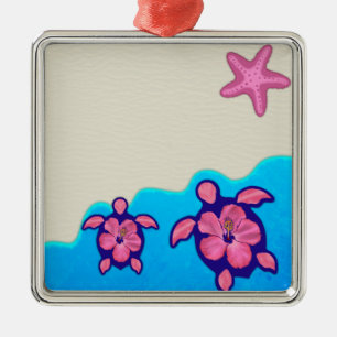 Rosa Honu Schildkröten Silbernes Ornament