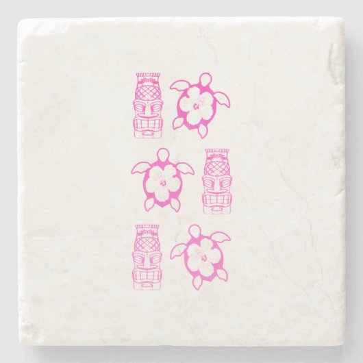 Rosa Honu und Tiki Maske Steinuntersetzer (Vorderseite)