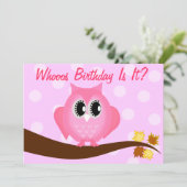 Rosa Hoot Owl Geburtstagsparty Einladung (Stehend Vorderseite)