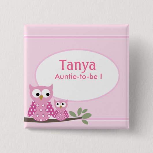 Rosa Hoot Owls Baby Shootname Schaltfläche Button (Vorderseite)