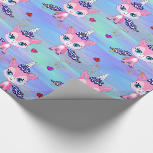 Rosa Hörner und Herz Geschenkpapier (Ecke)