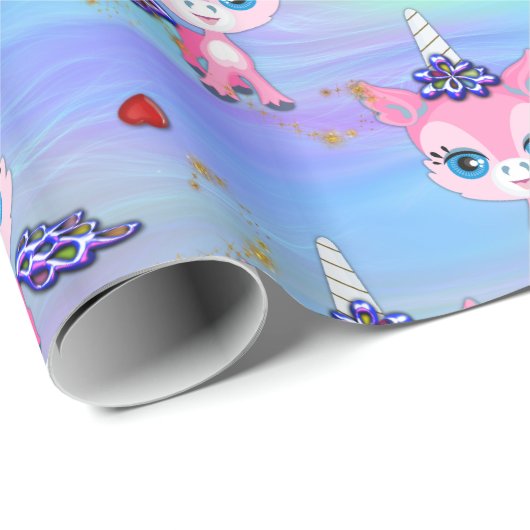 Rosa Hörner und Herz Geschenkpapier (Rolleneckpunkt)