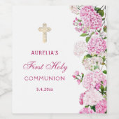 Rosa Hortensie Erstkommunion Weinetikett (Einzelnes Label)