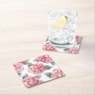 Rosa Hortensien Aquarell Blumen Blütenmalerei Rechteckiger Pappuntersetzer
