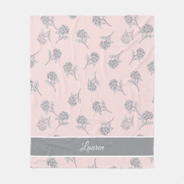 Rosa Hortensien-Blumenmuster-Monogramm Fleecedecke