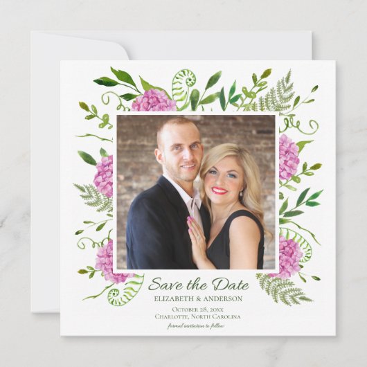 Rosa Hortensien-Foto Save The Date (Vorderseite)