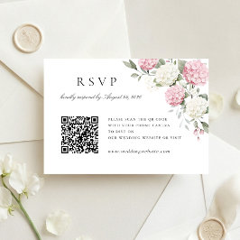 Rosa Hortensien-Hochzeits-QR-Code-RSVP-Karte Einladung