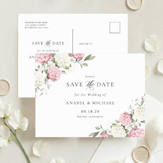 Rosa Hortensien Save-the-Date Einladungskarte Ankündigungspostkarte