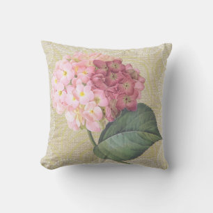 Rosa Hortensien und Spitzen Blumen Vintage Kissen