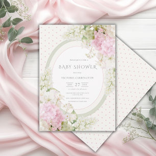 Rosa Hortensien Vintage-Baby-Party Einladung