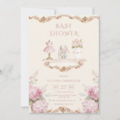 Rosa Hortensien Vintage-Baby-Shower-Einladung Einladung (Vorderseite)