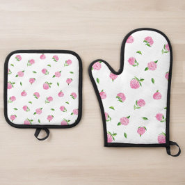 Rosa Hortensienblüten Floral Ofenhandschuh & Topflappen-Set