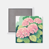 Rosa Hortensienbusch Magnet (Vorderseite/Rückseite)