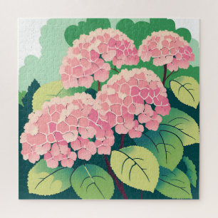 Rosa Hortensienbuschkarte Puzzle