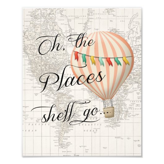 Rosa Hot Air Ballon Kinderzimmer Dekoration Art Pr Fotodruck (Vorne)