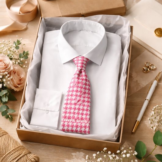 Rosa Houndstooth-Muster Klassischer preppy Stil Krawatte