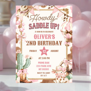 Rosa Howdy Cowgirl Geburtstagseinladung Einladung