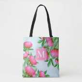 Rosa Hübsch florale Monogramm Personalisiert Tasche (Vorderseite)