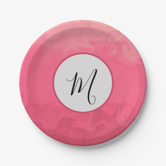 rosa hübsch mit Monogramm Pappteller (Vorderseite)